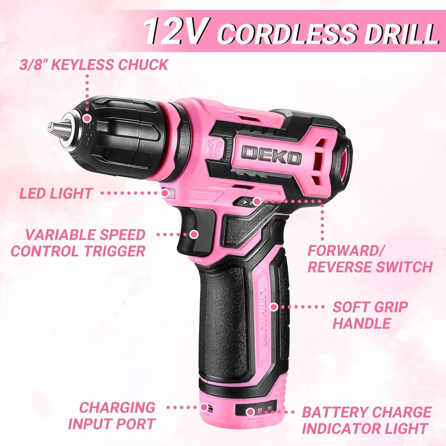 DEKO 12V Cordless Drill Repair Set