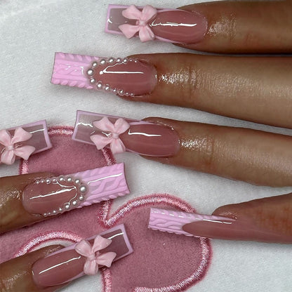 Bow Pearl Pink Nails